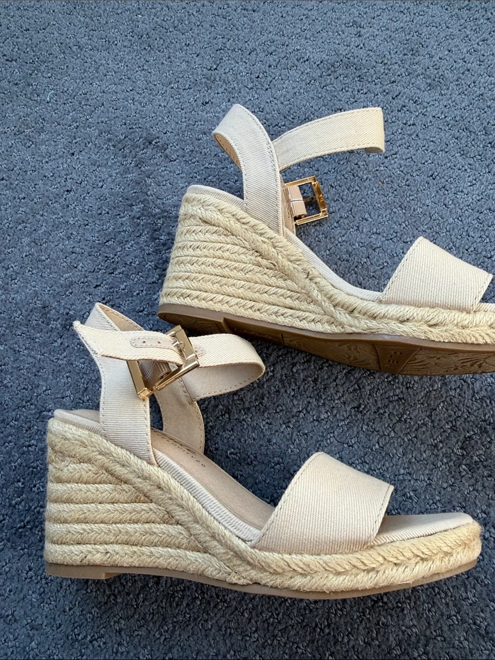Life Stride Beige Canvas Espadrille Wedge Sandals